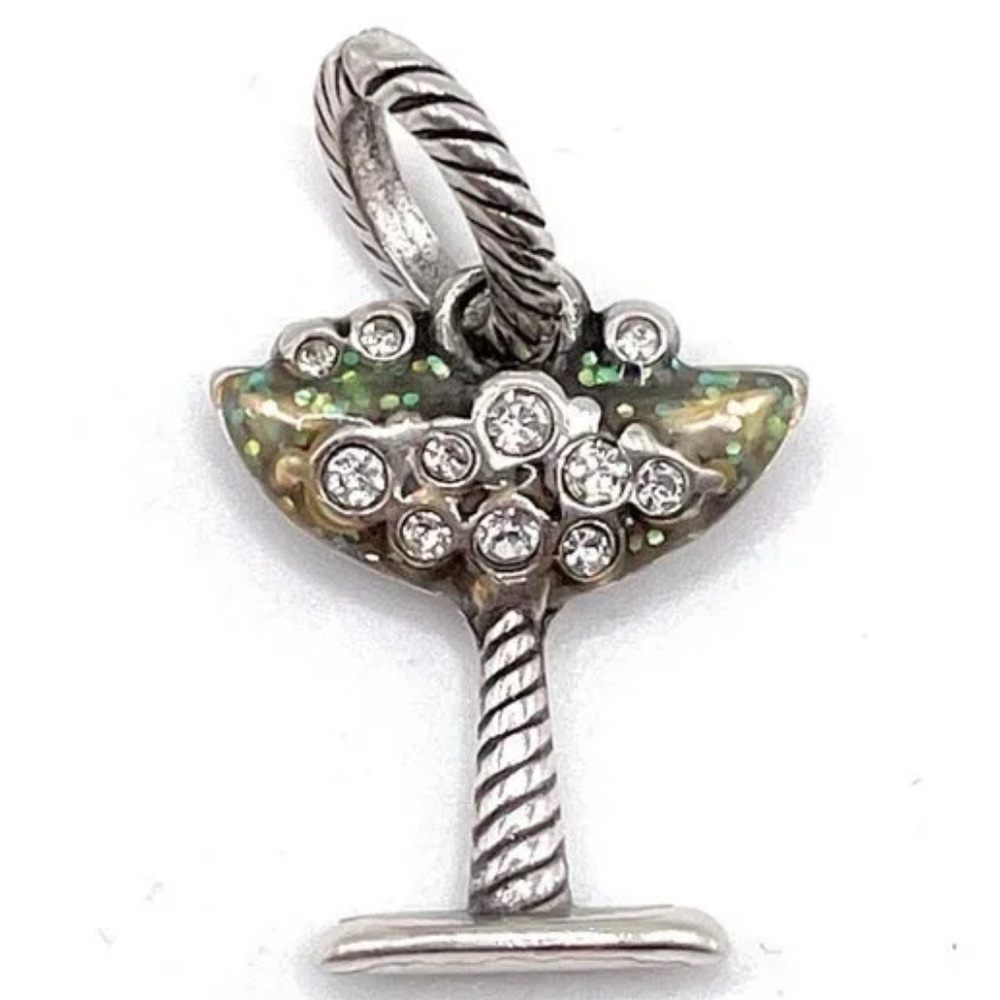Brighton 8795 Martini Cocktail Bubbles Rhinestones Silver Tone Novelty Charm